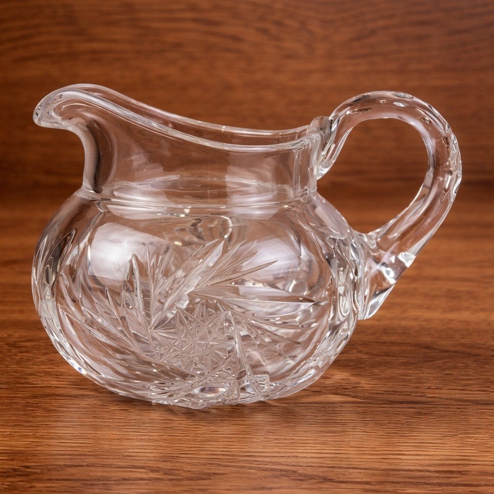 Vintage‎ Cut Glass Creamer Small Pitcher Starburst Fan Pattern Elegant